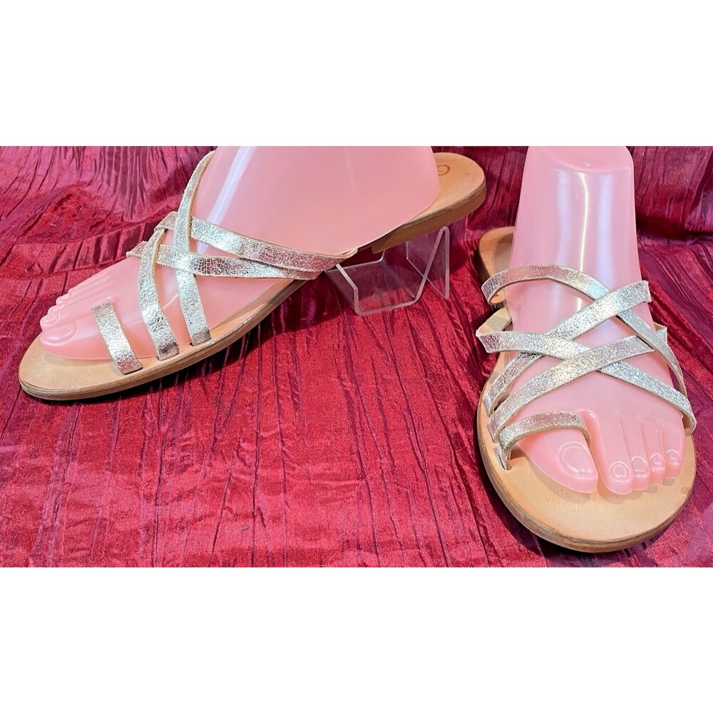 Womens Naughty Monkey Sparkly Gold Leather Sandals sz 10